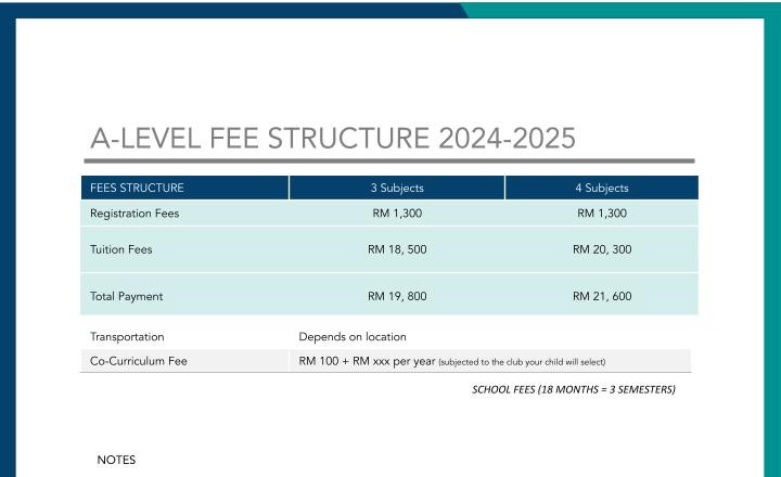 A-Level fee structure 2024-2025